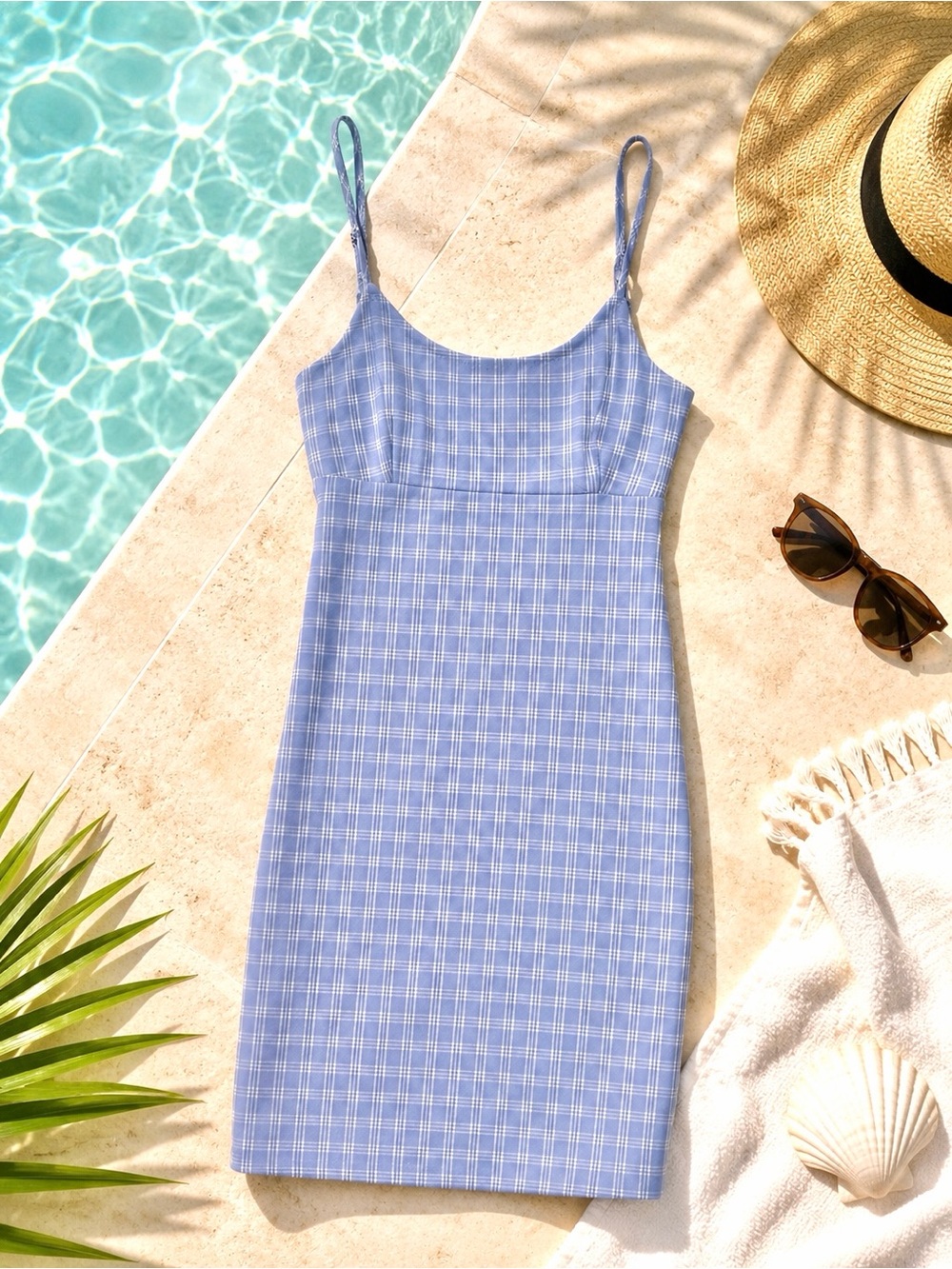 #23 Brandy Melville Light Blue Plaid Spaghetti Strap One-Piece Dress